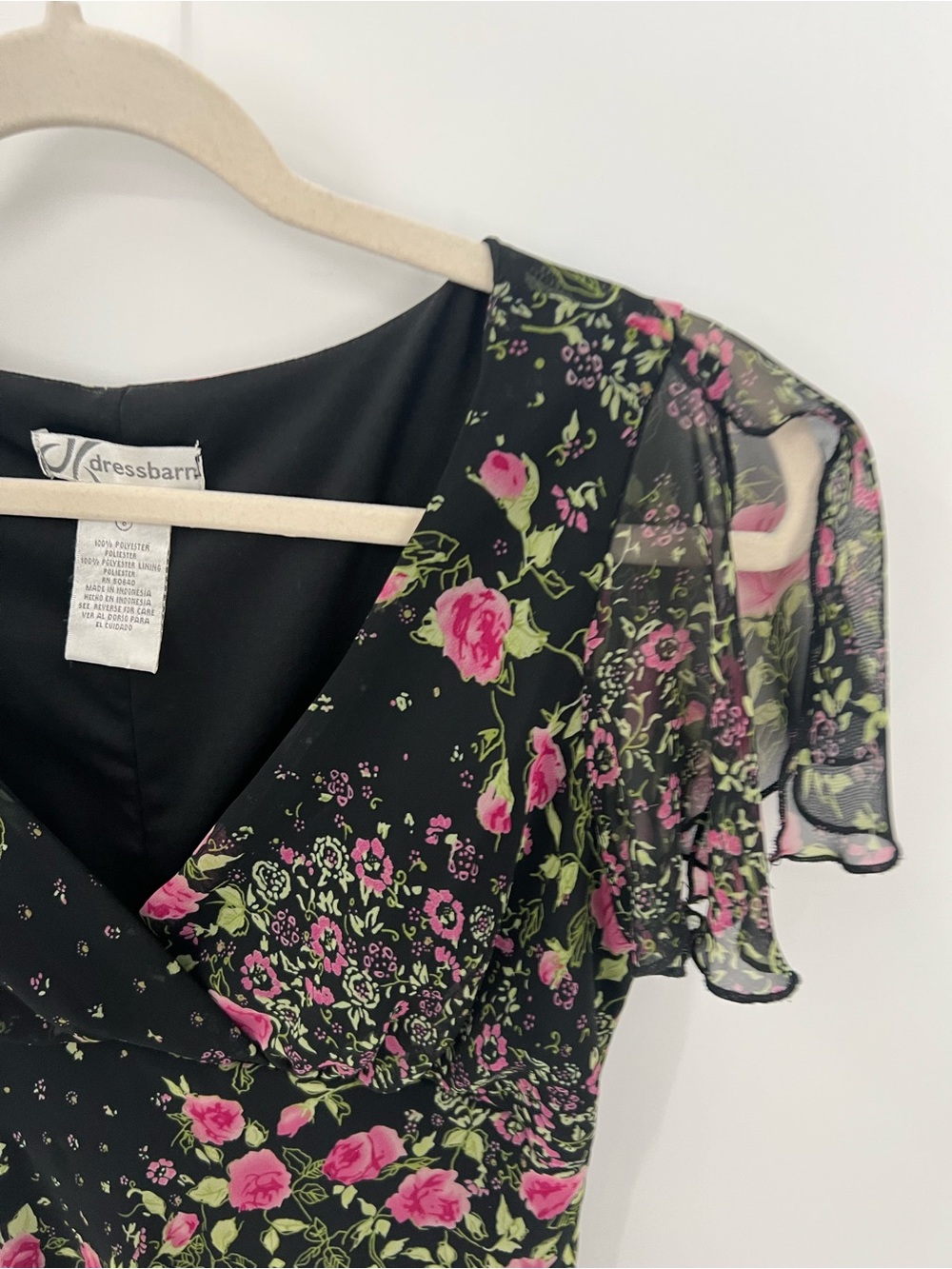 Vintage Dressbarn Y2K black midi dress with Pink Rose Print - Picture 5 of 15